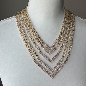 Gold Tone Multi-Layer Statement Necklace